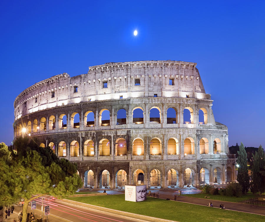 Italy, Latium, Roma District, Rome, Roman Forum, Colosseum, View Of Colosseum And Via Dei Fori Imperiali Digital Art by Sandra Raccanello