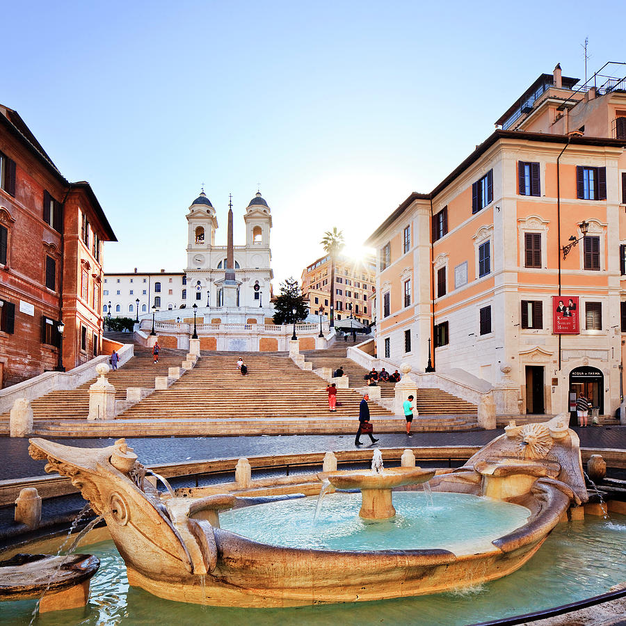 Italy, Latium, Roma District, Rome, Spanish Steps, Trinita Dei Monti, Piazza Di Spagna With Barcaccia Fountain Designed By Bernini Digital Art by Luigi Vaccarella