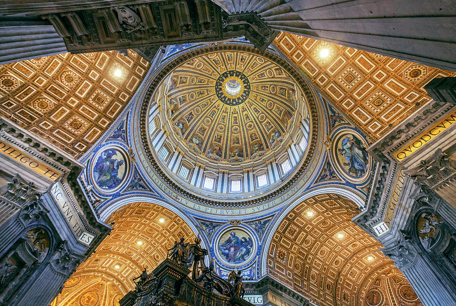 Italy, Latium, Roma District, Rome, St Peters Basilica, Vatican City, Michelangelos Dome Above The Crossing In The Cathedral Digital Art by Gnter Grfenhain