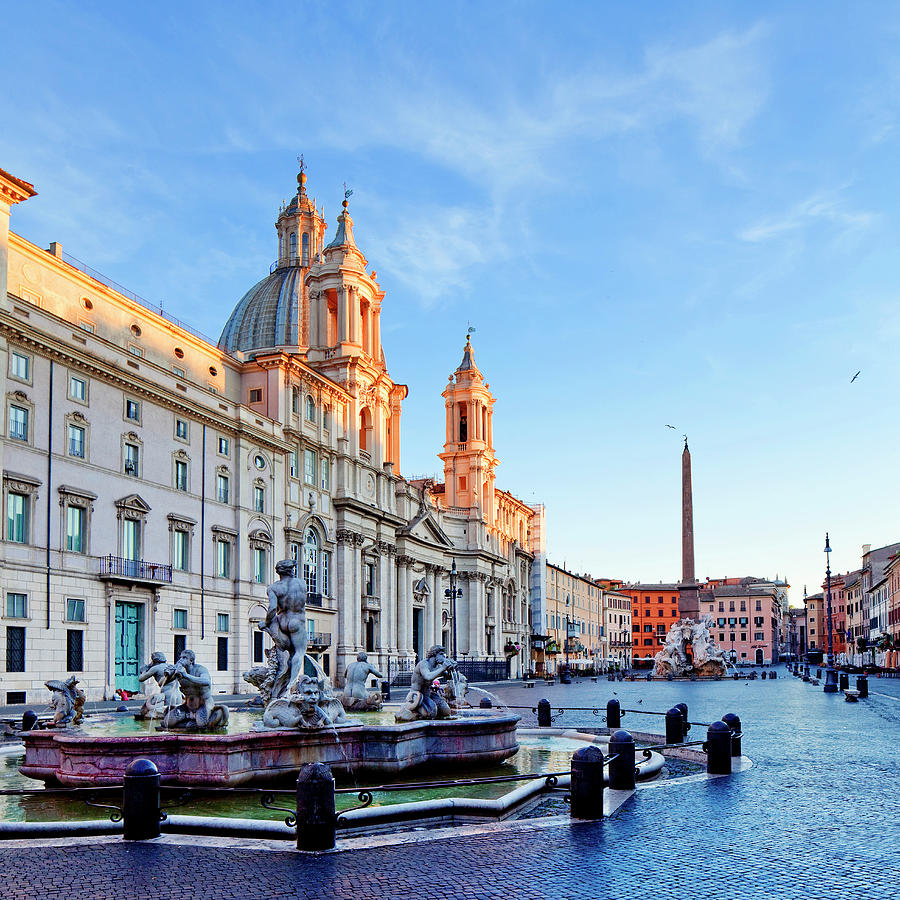 Italy, Latium, Roma District, Seven Hills Of Rome, Rome, Piazza Navona, The Famous Square With Its Fountains Digital Art by Luigi Vaccarella