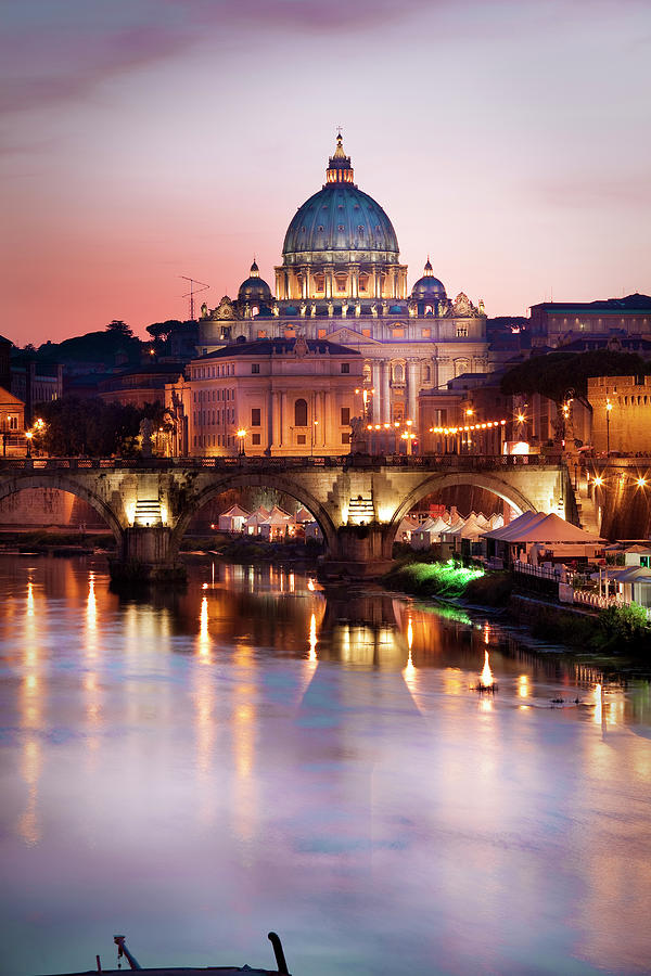 Italy, Latium, Roma District, Tiber, Rome, Saint Peters Basilica The River Digital Art by Anna Serrano