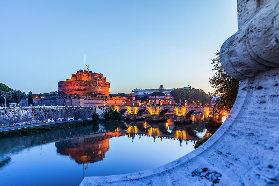 Italy, Latium, Roma District, Tiber, Tevere, Rome, Mausoleum Of Hadrian, The Ponte Santangelo Bridge Digital Art by Alessandro Saffo