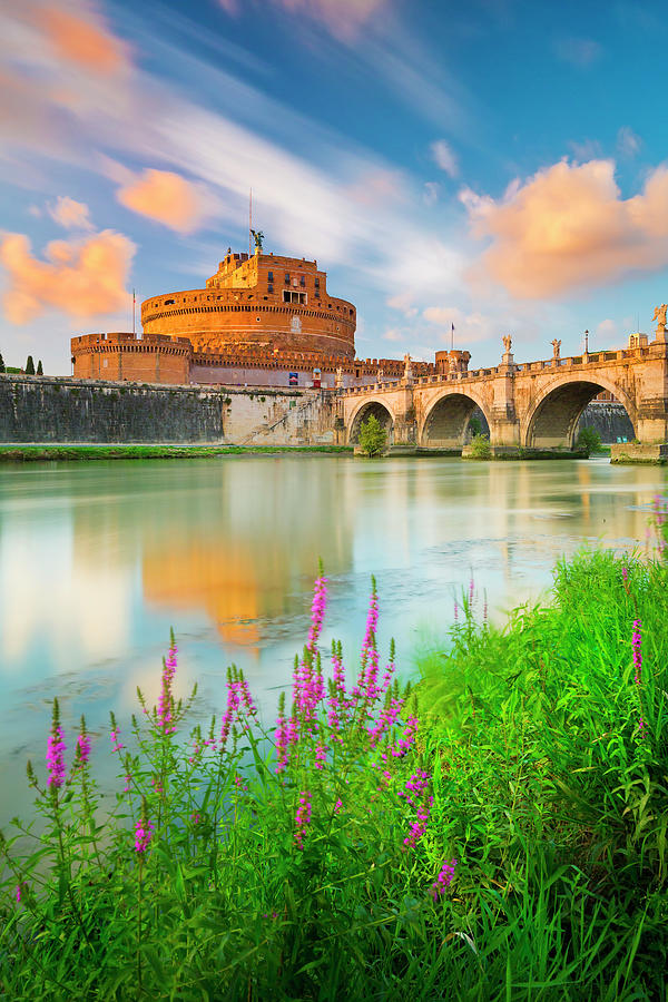 Italy, Latium, Tiber, Tevere, Tiber, Roma District, Rome, Mausoleum Of Hadrian Digital Art by Pietro Canali