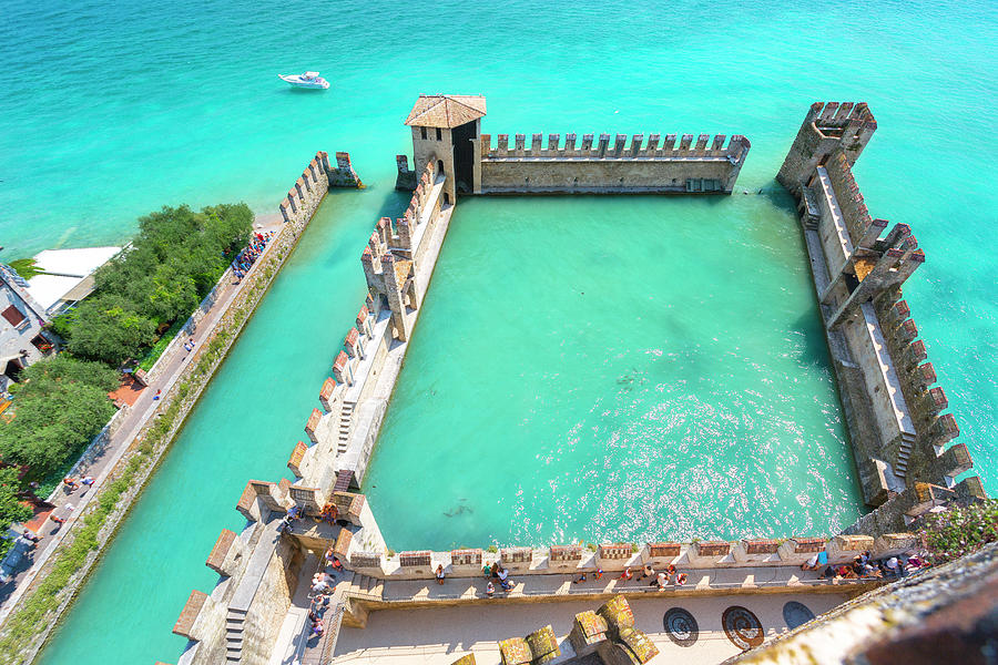 Italy, Lombardy, Brescia District, Lake Garda, Sirmione, The Dock Of Scaligero Castle Digital Art by Marco Arduino