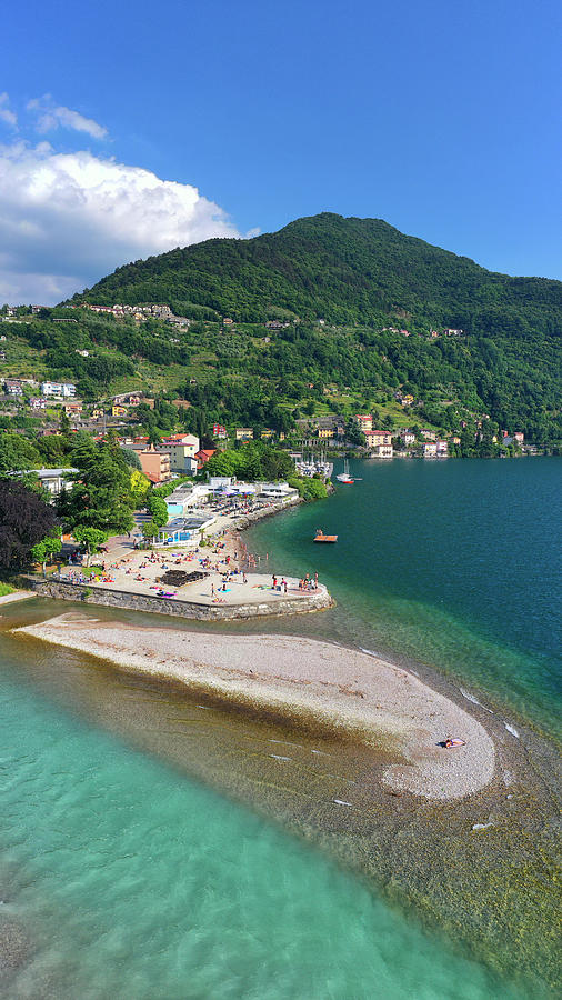 Italy, Lombardy, Lecco District, Como Lake, Bellano, Lido Di Bellano Beach. Digital Art by Massimo Ripani