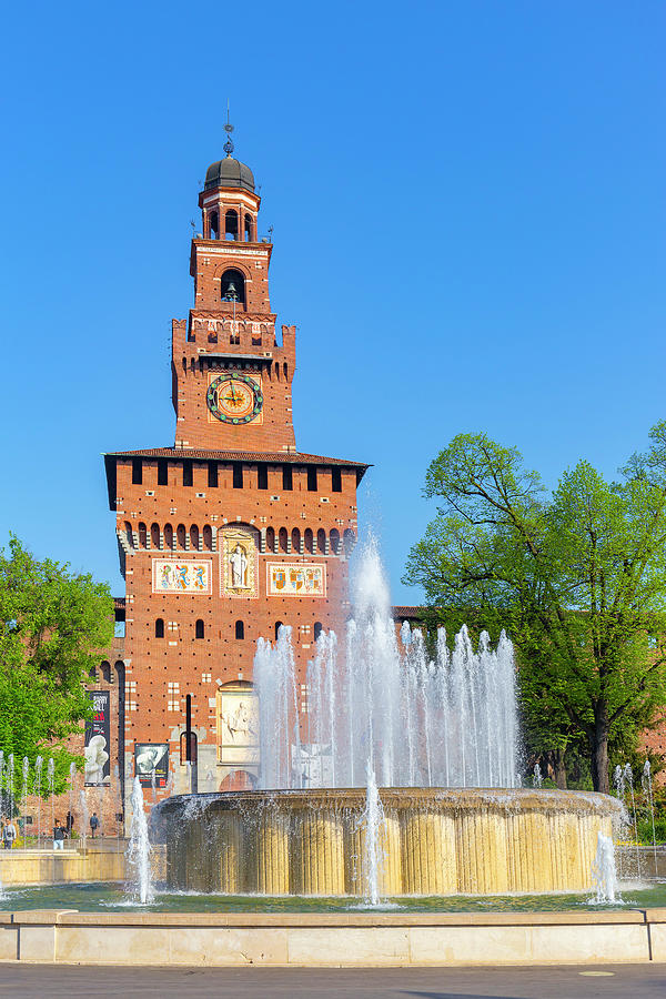 Italy, Lombardy, Milano District, Milan, Castello Sforzesco, Filarete Tower In Castello Sofrzesco Digital Art by Marco Arduino