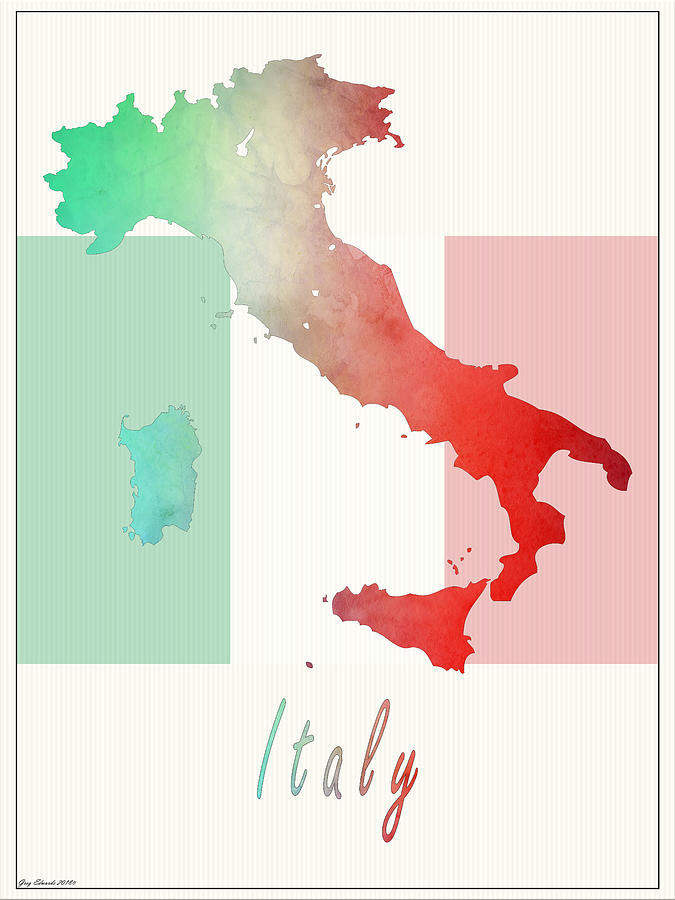 Italy Map Style 2 Drawing by Greg Edwards