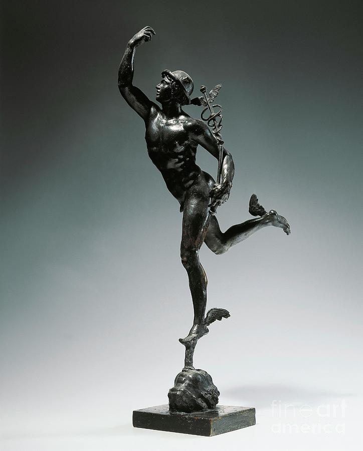 Italy, Milan, Tuscany Region, Bronze Statuette Of Flying Mercury Painting by Giambologna