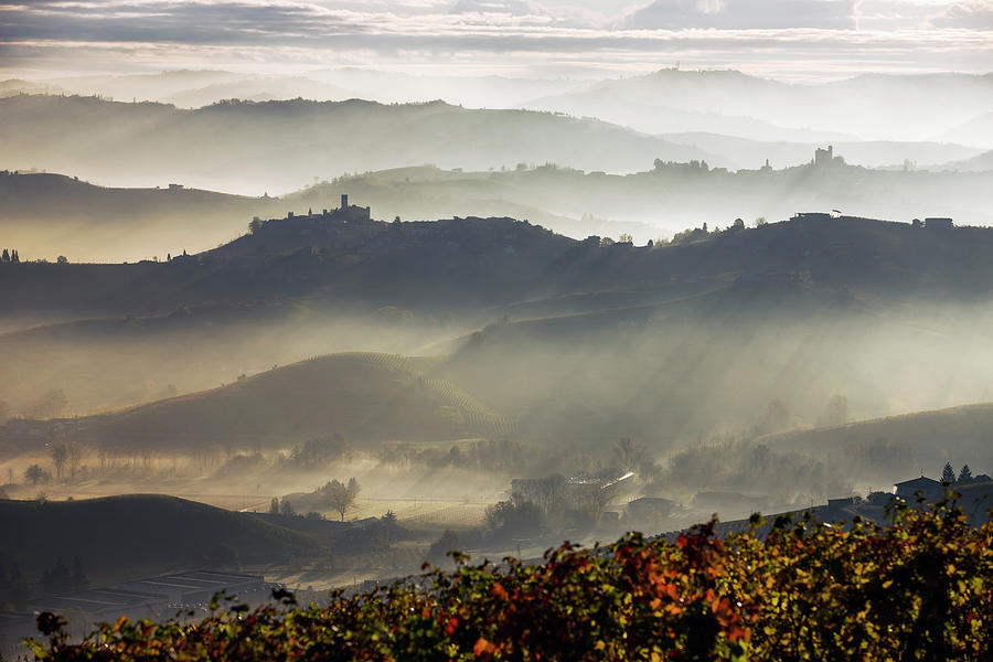 Landscape Digital Art - Italy, Piedmont, Cuneo District, Langhe, Hills View With Castiglione Falletto On The Left And Serralunga Dalba Just Behind On The Right Both On Top Of The Hills by Massimo Ripani