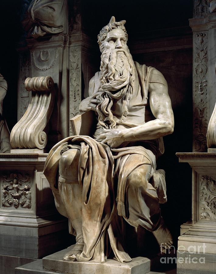 Italy, Rome, Basilica Of St Peter, Moses, Detail From Tomb Of Julius II, Circa 1515 By Michelangelo Sculpture by Michelangelo Buonarroti
