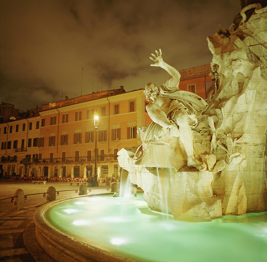 Italy, Rome, Piazza Navona At Night Photograph by Silvia Otte