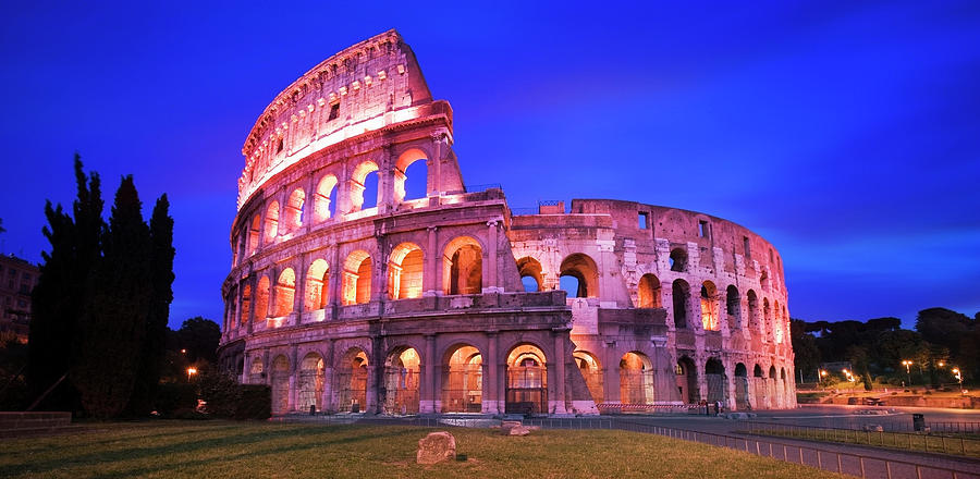 Italy, Rome, The Colosseum Illuminated Photograph by Travelpix Ltd