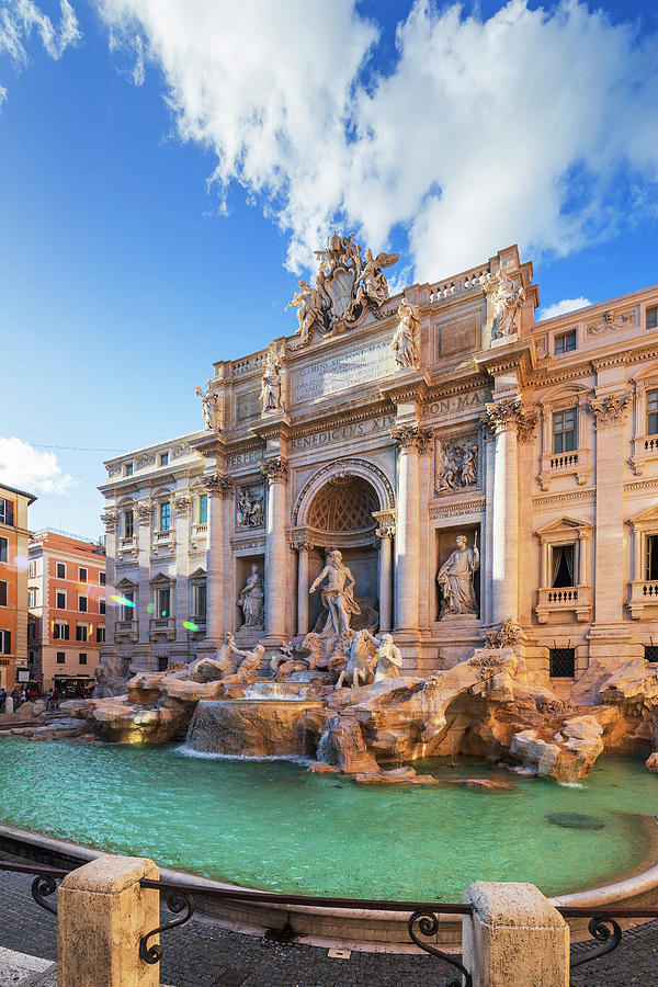 Sunset Digital Art - Italy, Rome, Trevi Fountain, The Famous Fountain At Sunset by Luigi Vaccarella