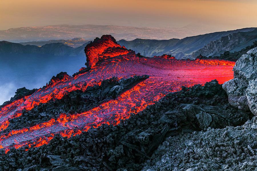Italy, Sicily, Catania District, Mount Etna, Eruption Digital Art by Alessandro Saffo