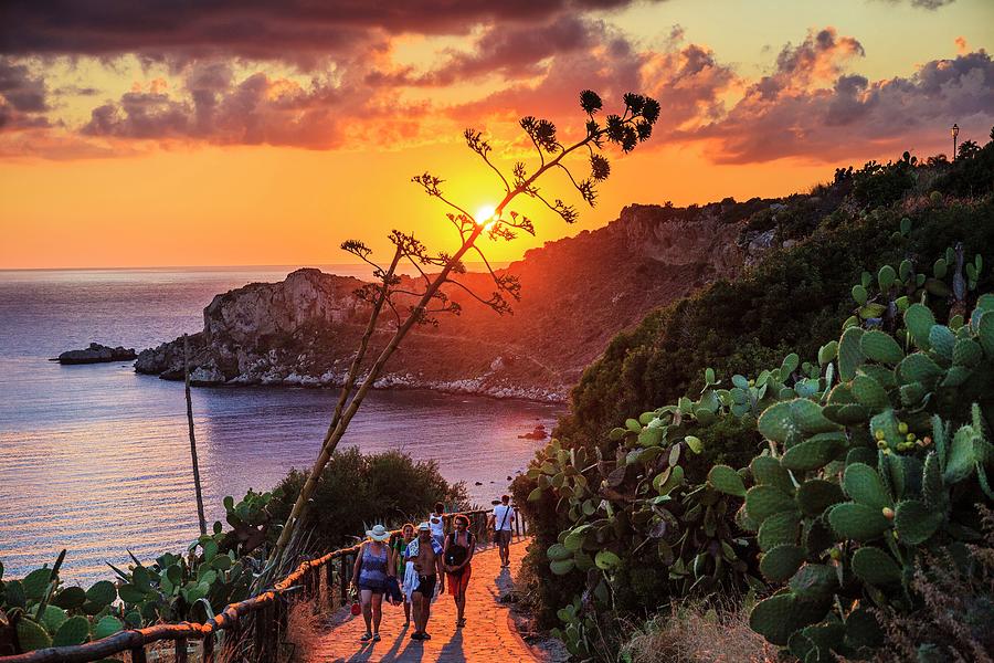 Italy, Sicily, Messina District, Mediterranean Sea, Milazzo, Milazzo Cape At Sunset Digital Art by Antonino Bartuccio
