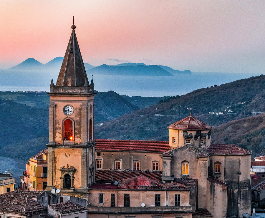Italy, Sicily, Messina District, Novara Di Sicilia, Mediterranean Sea, Aerial View Of The Town With The Cathedral Digital Art by Antonino Bartuccio