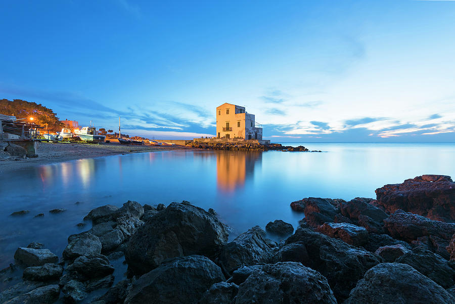 Italy, Sicily, Palermo District, Santelia, Coast At Blue Hour Digital Art by Stefano Springhetti