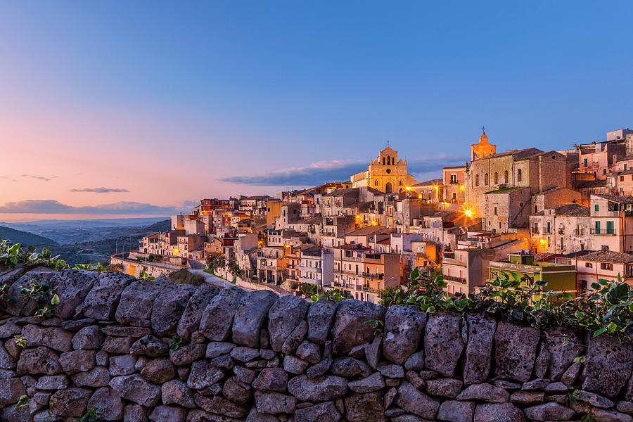 Sunset Digital Art - Italy, Sicily, Ragusa District, Monterosso Almo, This Town Is Part Of Borghi Piu Belli Ditalia by Alessandro Saffo