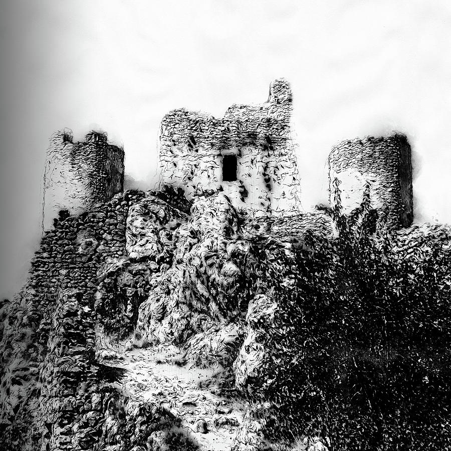 Italy, the castle of Rocca Calascio - 01  Drawing by AM FineArtPrints