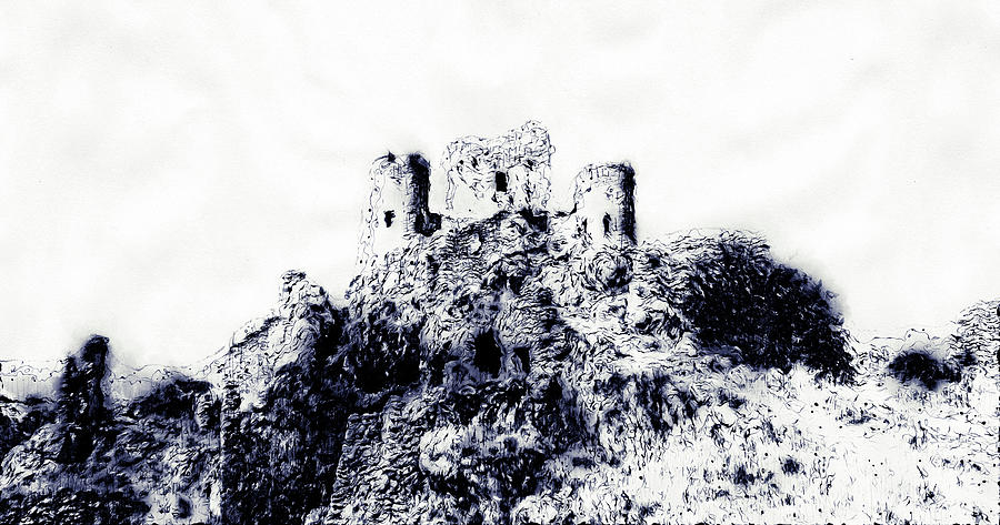 Italy, the castle of Rocca Calascio - 02 Drawing by AM FineArtPrints