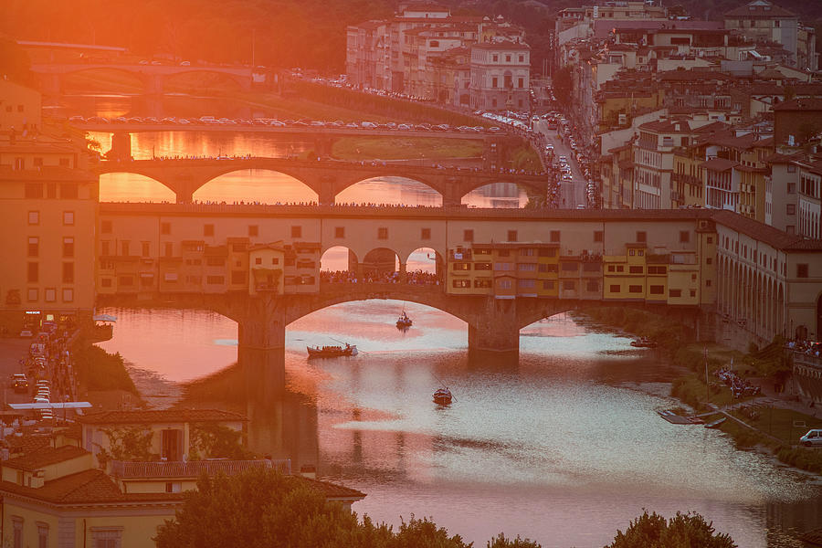 Italy, Tuscany, Firenze District, Arno River, Florence, Ponte Vecchio, Ponte Vecchio View From Piazzale Michelangelo Digital Art by Guido Cozzi