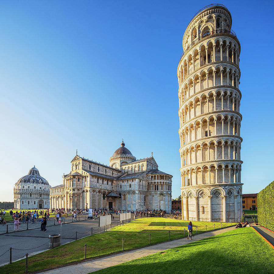 Italy, Tuscany, Pisa District, Mediterranean Sea, Tyrrhenian Sea, Tyrrhenian Coast, Arno River, Pisa, Piazza Dei Miracoli, The Duomo (cathedral) With The World Famous Leaning Tower Of Pisa And The Baptistery Digital Art by Luigi Vaccarella