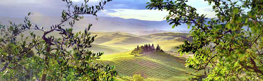 Italy, Tuscany, Siena District, Orcia Valley, Tuscan Landscape Near San Quirico D Orcia At Sunrise Digital Art by Francesco Carovillano