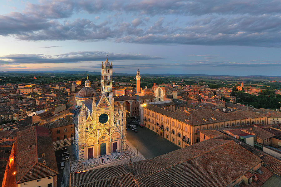 Image Digital Art - Italy, Tuscany, Siena District, Siena, Piazza Del Campo, Siena Cathedral by Massimo Ripani