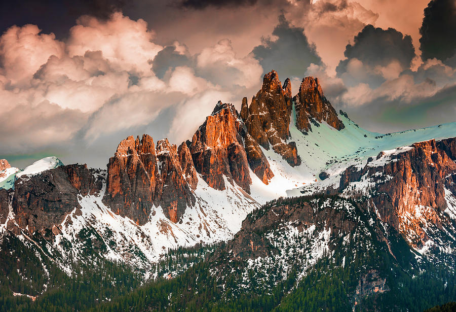 Italy, Veneto, Belluno District, Alps, Dolomites, Cadore, Cortina Dampezzo, Croda Da Lago Digital Art by Olimpio Fantuz