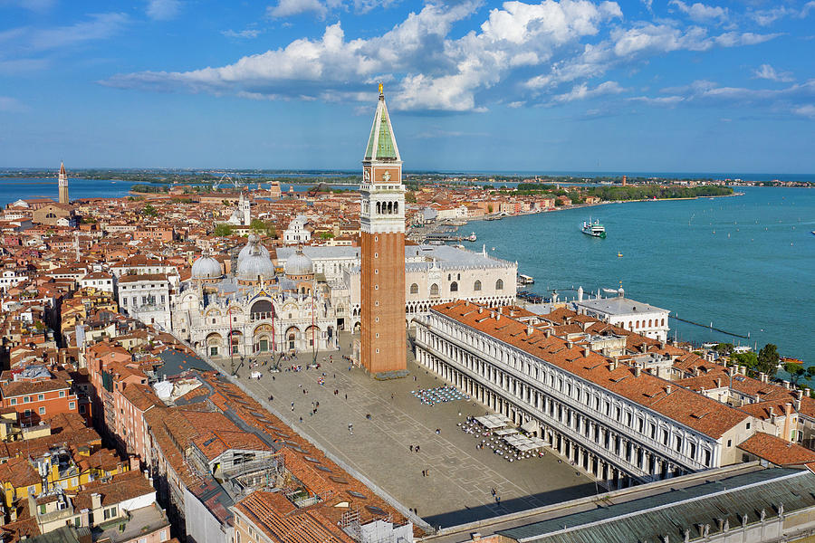 Italy, Veneto, Venetian Lagoon, Adriatic Coast, Venezia District, Venice, St Marks Square, Piazza San Marco From Above. Digital Art by Massimo Ripani