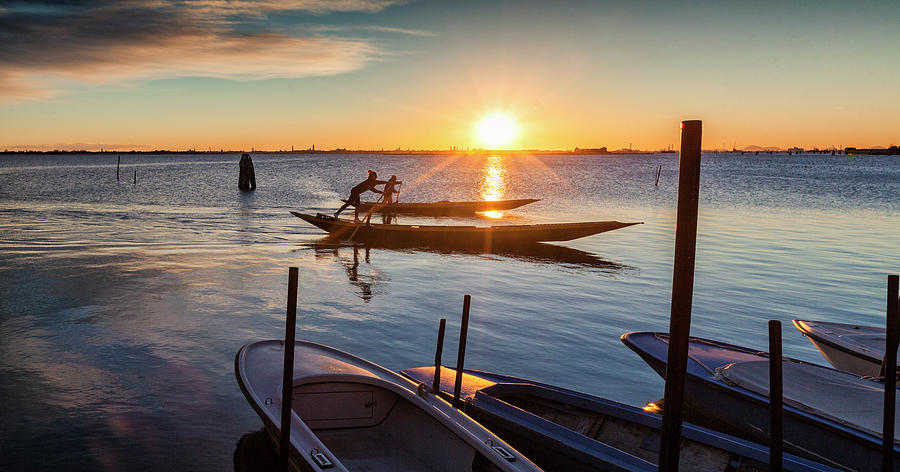 Italy, Veneto, Venezia District, Venice, Burano, Venetian Lagoon, Adriatic Coast, Mascareta Boats On Venetian Lagoon Digital Art by Guido Baviera