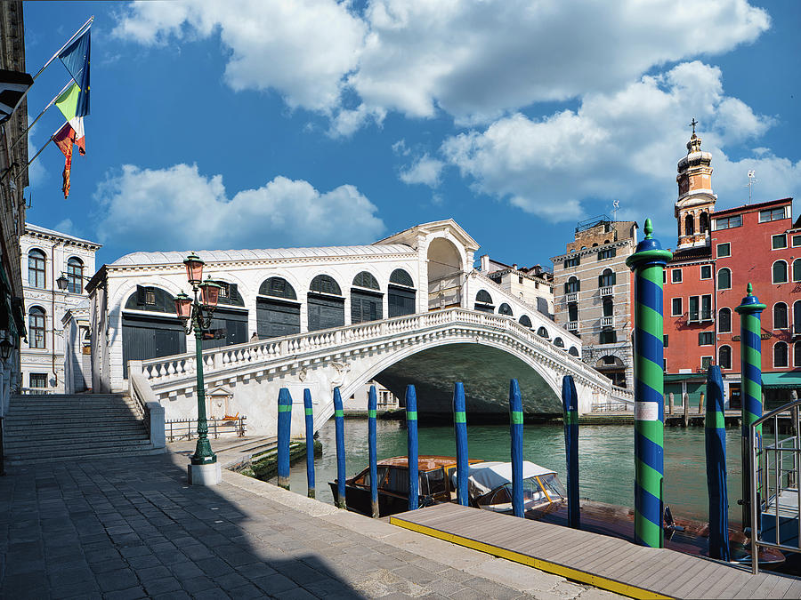 Italy, Veneto, Venezia District, Venice, Rialto Bridge, The Rialto Bridge, Along The Grand Canal, During The Coronavirus Emergency Period Digital Art by Franco Cogoli