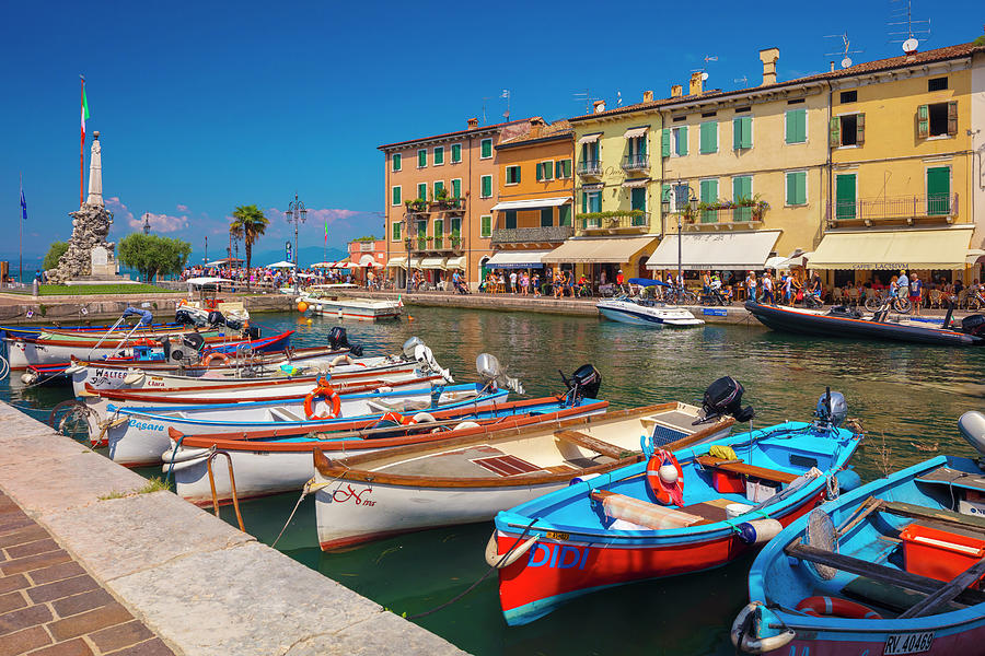 Italy, Veneto, Verona District, Lake Garda, Lazise, The Small Port Of Lazise Digital Art by Olimpio Fantuz