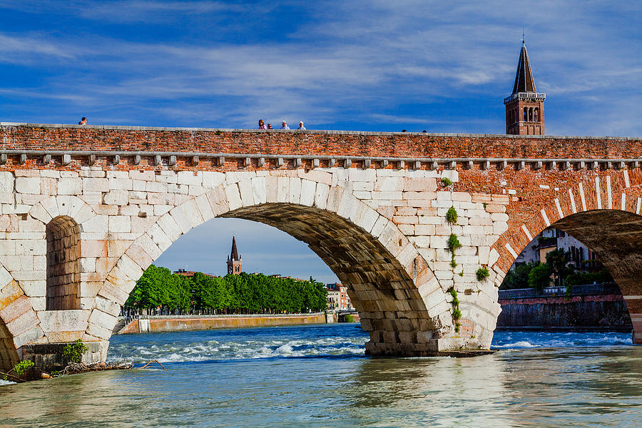 Italy, Veneto, Verona District, Verona, Ponte Di Pietra On Adige River Digital Art by Davide Erbetta