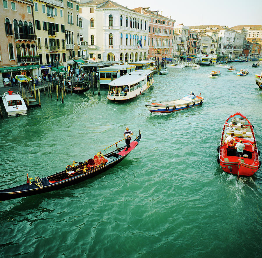 Italy, Venice, Gondola And Boats On Photograph by Silvia Otte