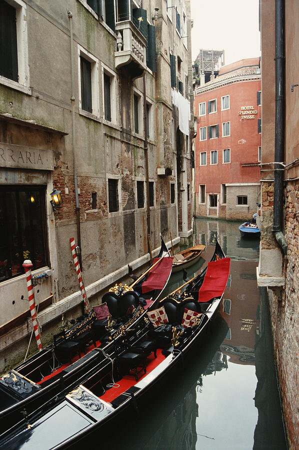 Italy, Venice, Gondolas Moored In Small Photograph by Coto Elizondo