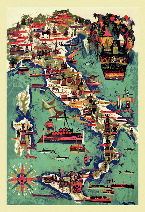 Italy Wine Map Photograph by Andrew Fare