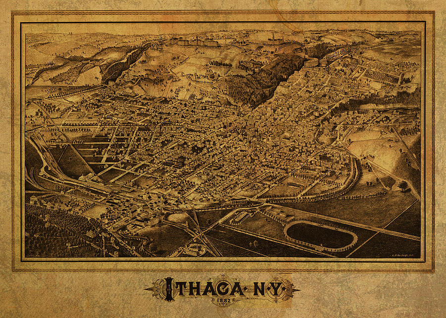 Ithaca New York City Street Map 1882 Mixed Media