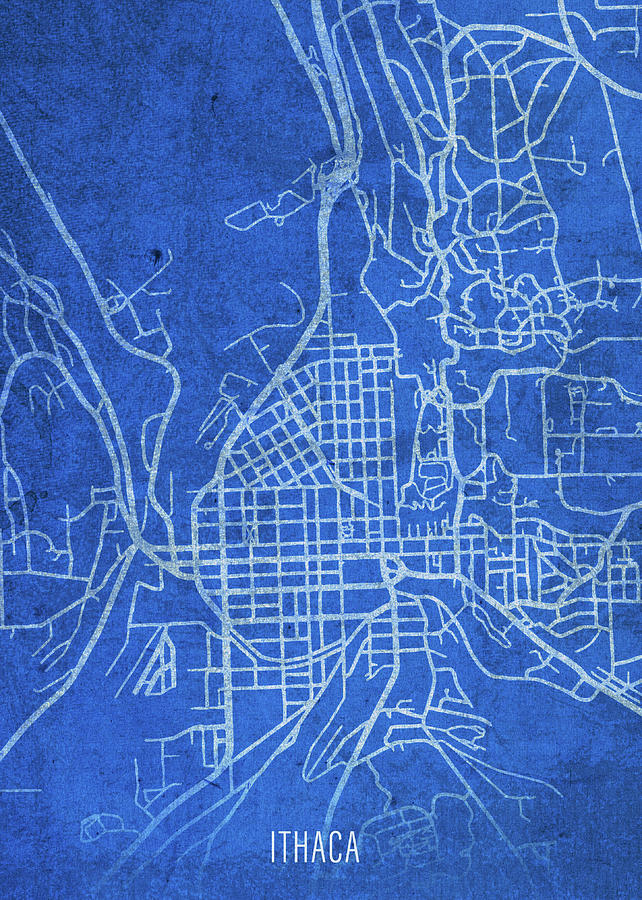 Ithaca New York City Street Map Blueprints Mixed Media