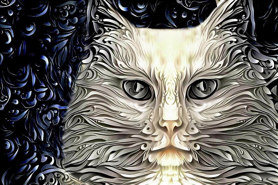 Ivory the Long Haired White Cat Digital Art by Peggy Collins