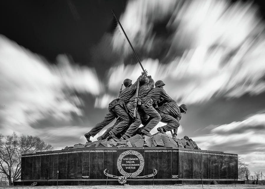 Iwo Jima Marine Corps War Memorial bw Photograph by Jerry Fornarotto