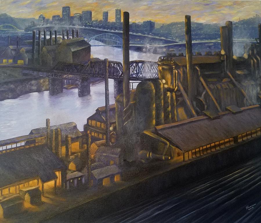 Pittsburgh Painting - J and L Steel with the Hot Metal Bridge late 1970s-early1980s by Joann Renner