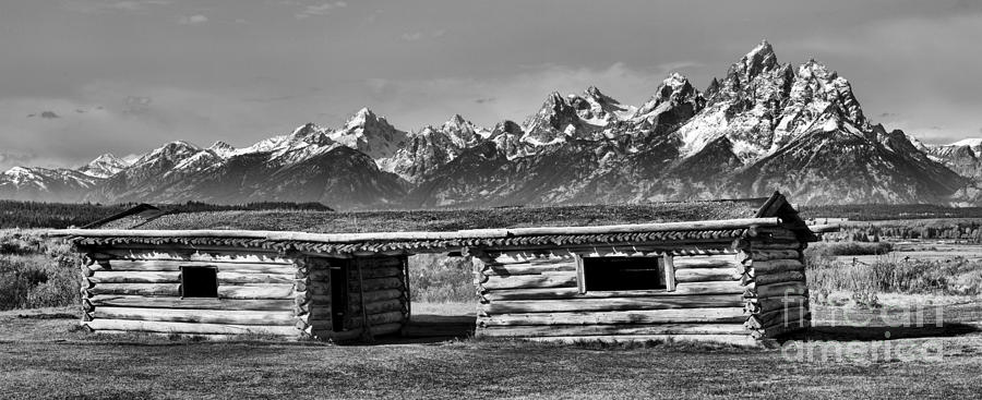 J. P. Cunningham Cabin Fall Panorama Black And White Photograph by Adam Jewell