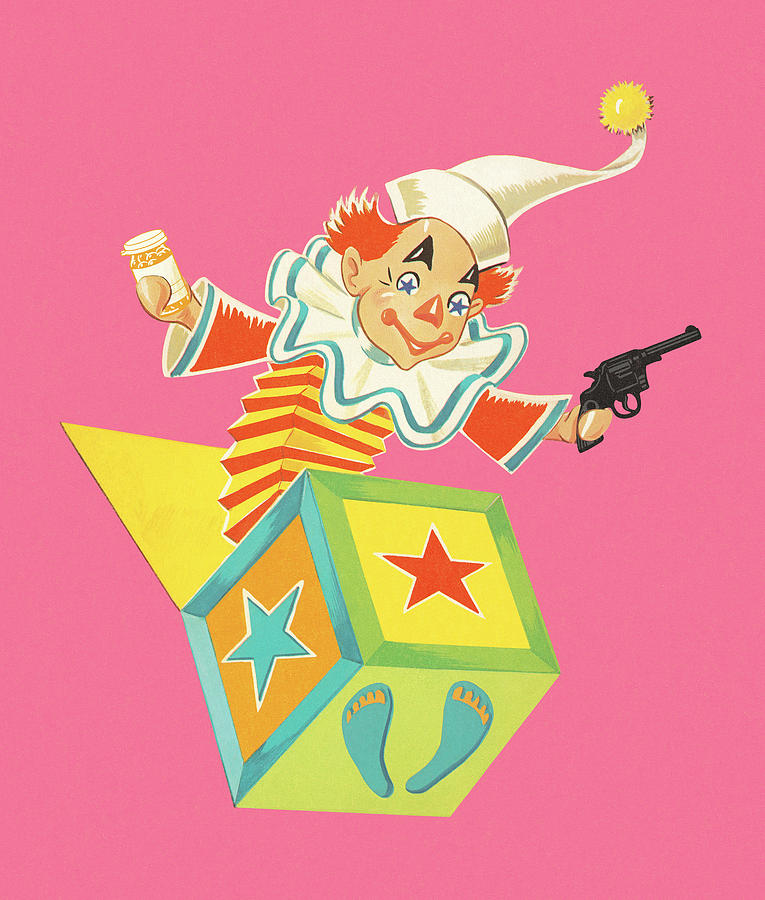 Spring Drawing - Jack in the Box Clown with a Gun by CSA Images