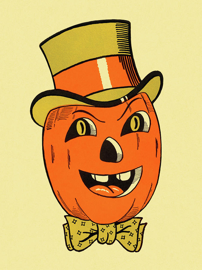 Fall Drawing - Jack-O-Lantern Wearing Hat by CSA Images