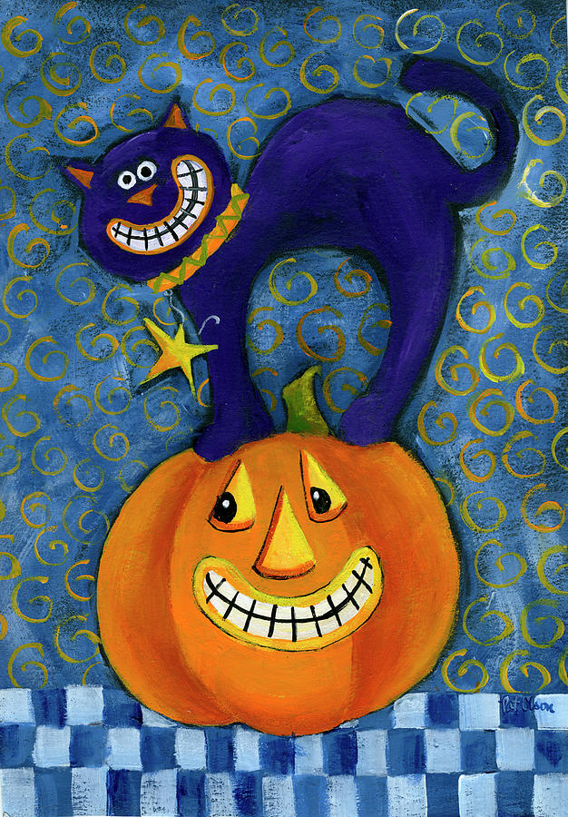 Halloween Painting - Jack-o-lantern With Black Cat by Pat Olson Fine Art And Whimsy