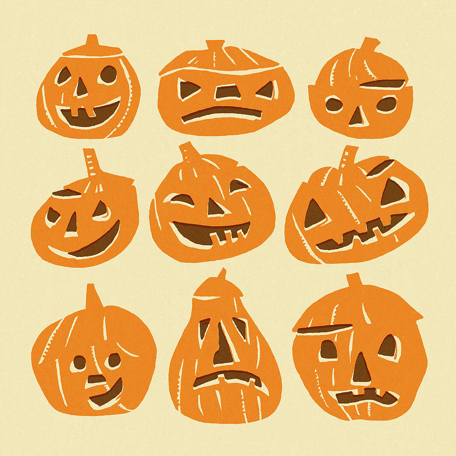 Fall Drawing - Jack-O-Lanterns by CSA Images