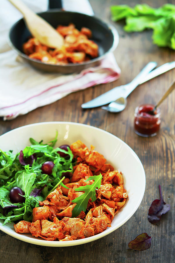 Jackfruit With Hot Tomato Sauce And Salad Photograph by Mariola Streim