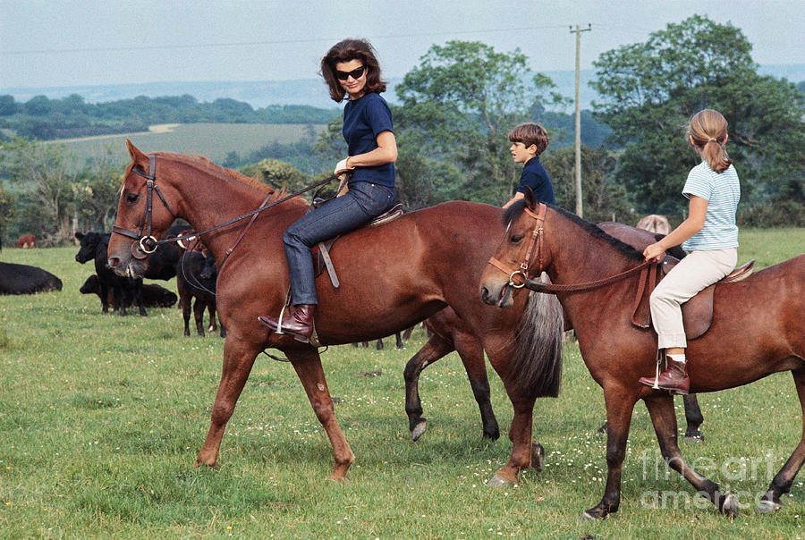 John F Kennedy Photograph - Jackie Kennedy With Her Children Riding by Bettmann