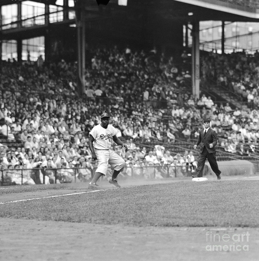 Jackie Robinson At Ebbets Field, 1956 Photograph by Robert Riger Jackie Robinson At Ebbets Field, 1956 Photograph by Robert Riger